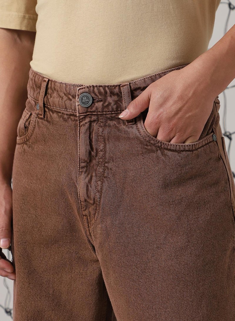 Hubberholme Men's Brown 100% Cotton Distressed Full Length Relaxed Fit Jeans  - Image 4