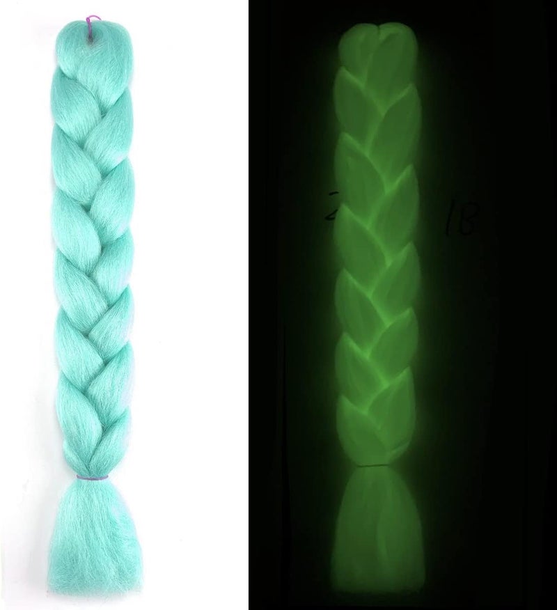 KARLOR Braids Extensions Glow in the Night Fluorescent Braids Synthetic Hair Extensions Jumbo Braids Hair Braiding Hair Kanekalon Braiding Hair for Crochet Twist Braiding Hair (60cm,light green) - Image 2