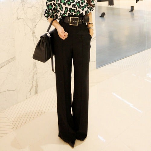 Cross-border suit autumn and winter 2020 new celebrity printed elegant shirt + high waist slimming wide-leg pants two-piece set for women Pants [with belt]] 