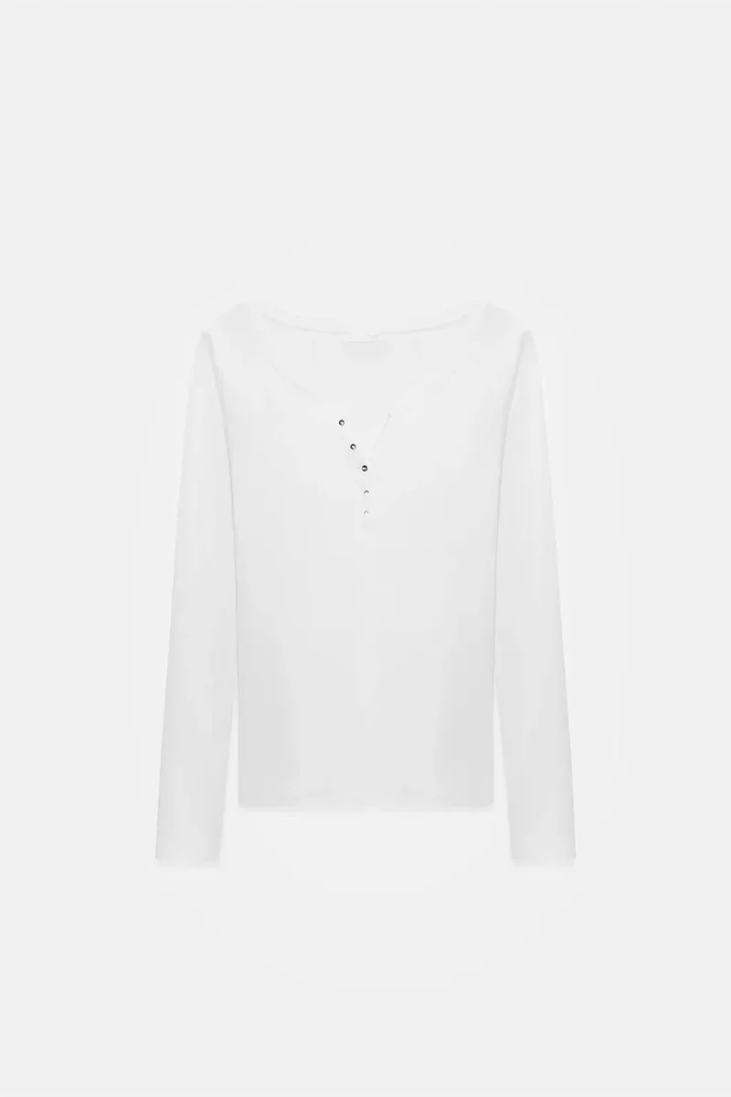 ديلفين DILVIN Slim Fit Cotton Long Sleeve Button Blouse