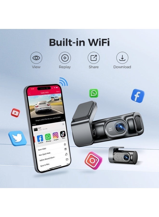 LINGDU D200 2-Channel Dash Cam, 3K Front & 720P Rear Camera, Built-in GPS, Wi-Fi, Voice Control, Night Vision, Parking Monitor, Super Capacitor - Image 3