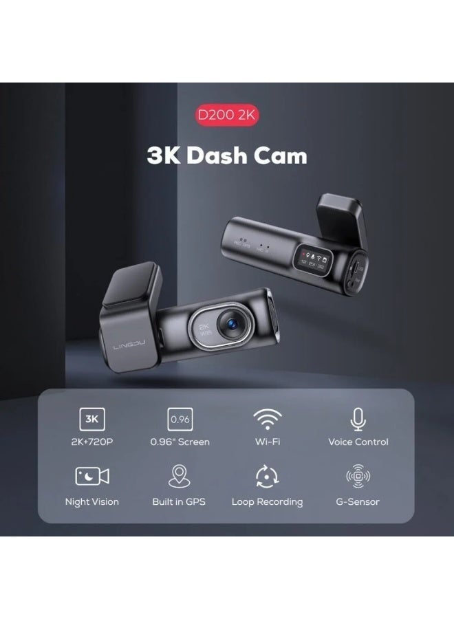 LINGDU D200 2-Channel Dash Cam, 3K Front & 720P Rear Camera, Built-in GPS, Wi-Fi, Voice Control, Night Vision, Parking Monitor, Super Capacitor - Image 2