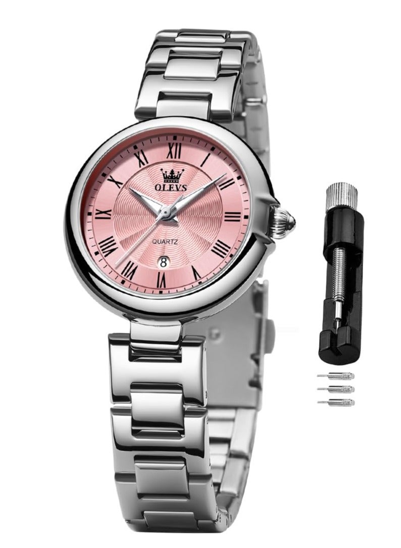 OLEVS OLEVS Women's Business Formal Small Watch Gold Silver Stainless Steel Strap Analog Quartz Waterproof Women's Watch 5608 - Image 1