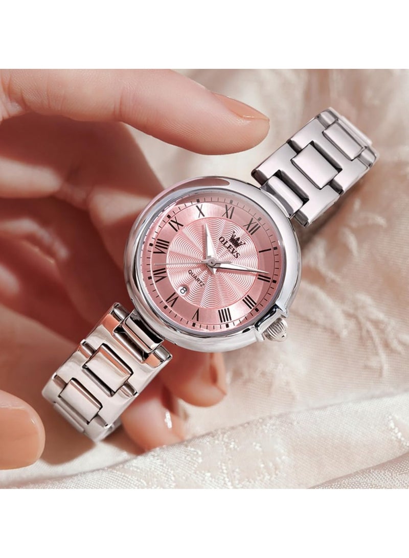 OLEVS OLEVS Women's Business Formal Small Watch Gold Silver Stainless Steel Strap Analog Quartz Waterproof Women's Watch 5608 - Image 3