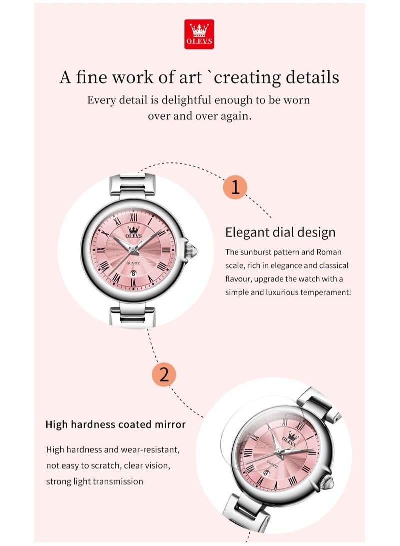 OLEVS OLEVS Women's Business Formal Small Watch Gold Silver Stainless Steel Strap Analog Quartz Waterproof Women's Watch 5608 - Image 4