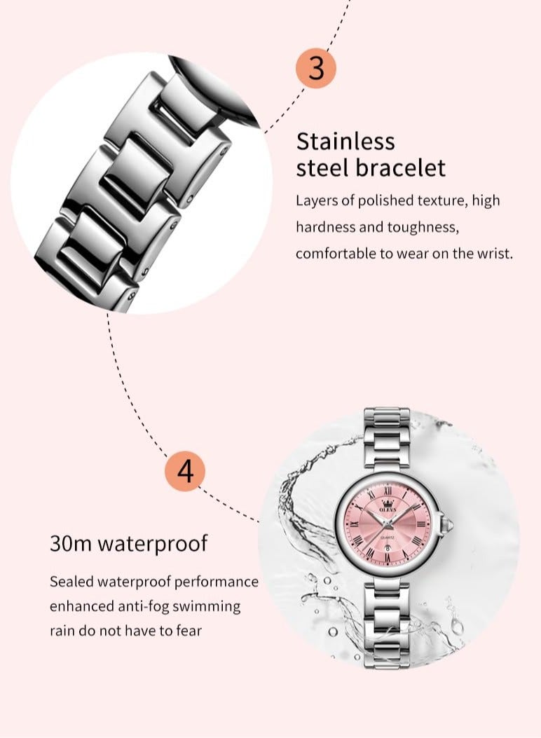 OLEVS OLEVS Women's Business Formal Small Watch Gold Silver Stainless Steel Strap Analog Quartz Waterproof Women's Watch 5608 - Image 5