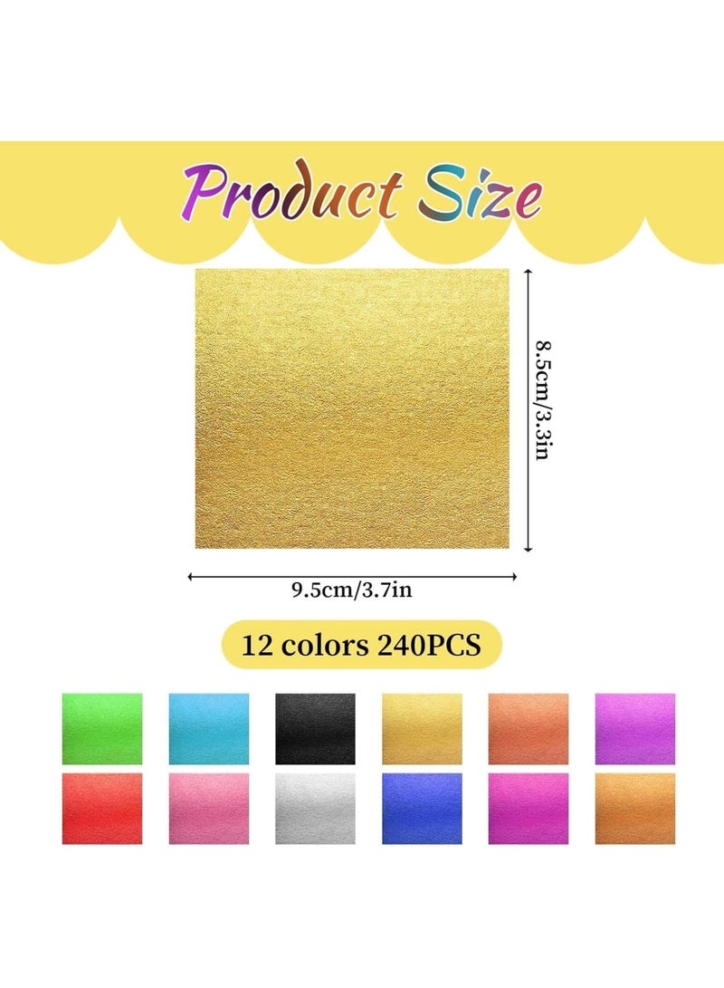 SYOSI أوراق الذهب، 240 ورقة من الذهب المزيف متعدد الألوان لتزيين الفن، الرسم، الأظافر، الحرف اليدوية والأشغال اليدوية، 12 لون 8 × 8.5 سم للفنانين والحرفيين والهواة - Image 2