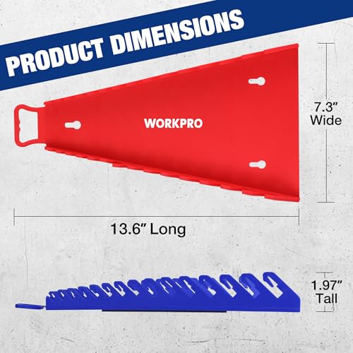 WORKPRO Magnetic Wrench Organizer, 15-Slot Gripper Reverse Wrench Holder for Tool Box, 2-Pack Wrench Rack Fits SAE (1/4” to 1-1/16") and Metric (6mm to 27mm), Flexible Grips, Blue and Red - Image 2