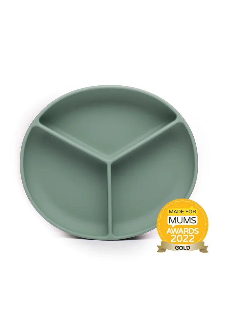 بيبيتا Silicone Suction Plate with 3 Sections, BPA-Free, Strong Suction Base, Unbreakable,Dishwasher & Microwave Safe, 6 Months+, Doesn’t Bend or Spill, Meadow Green