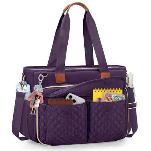 RAINSMORE Teacher Tote Bag for Women Work Bags 15.6 Inch Laptop Tote Bag with Large Cup Holder Nurse Bag Computer Handbag - Image 1