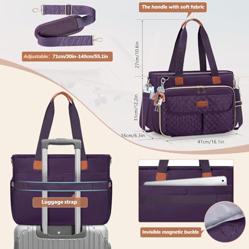 RAINSMORE Teacher Tote Bag for Women Work Bags 15.6 Inch Laptop Tote Bag with Large Cup Holder Nurse Bag Computer Handbag - Image 5