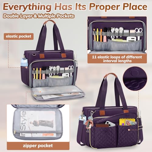 RAINSMORE Teacher Tote Bag for Women Work Bags 15.6 Inch Laptop Tote Bag with Large Cup Holder Nurse Bag Computer Handbag - Image 3
