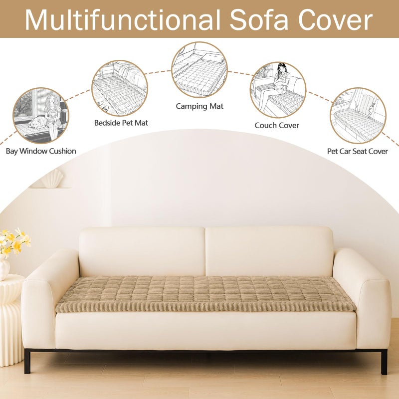 hyha Couch Covers for Dogs Washable, Non Slip Plush Dog Sofa Protectors, Fuzzy Pet Couch Covers for 3 Cushion Sofa Pet Friendly (Khaki, 27.6" x 88") - Image 3