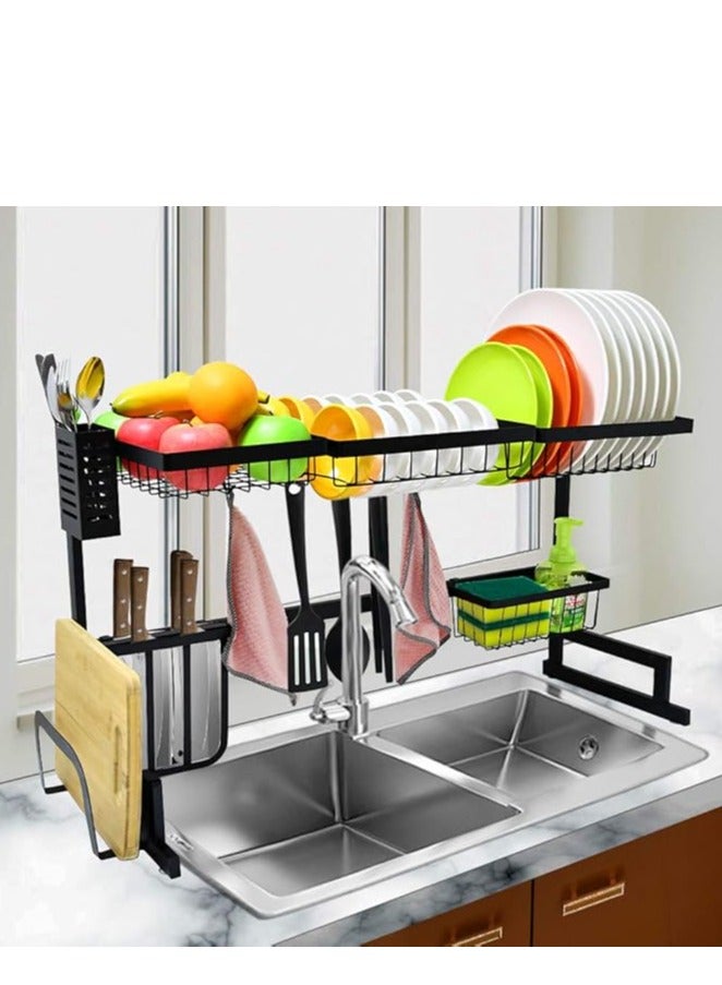 Dish Rack Dish Drying Rack Kitchen Storage Shelf Over Sink Stainless Steel Sink Dish Rack Kitchen Supplies Storage Shelf Utensils Holder（Black） - Image 2