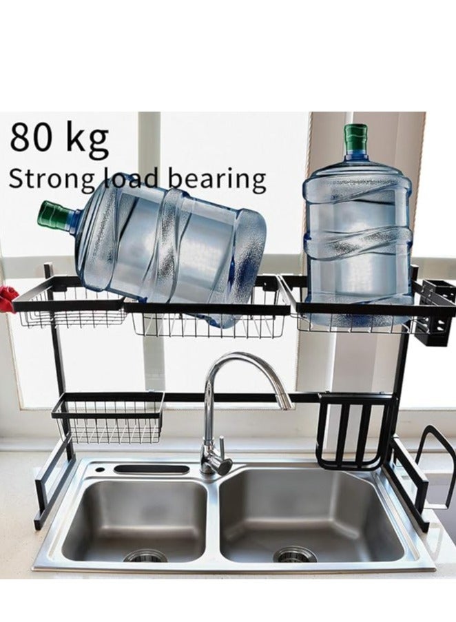 Dish Rack Dish Drying Rack Kitchen Storage Shelf Over Sink Stainless Steel Sink Dish Rack Kitchen Supplies Storage Shelf Utensils Holder（Black） - Image 5