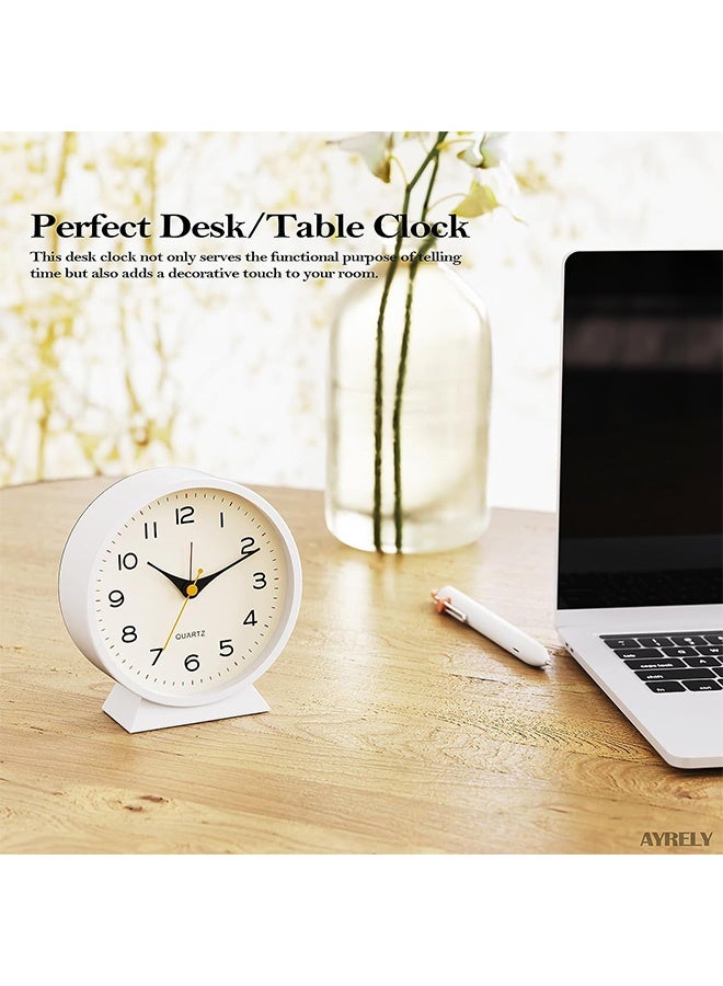 هاهاهاي ساعة منبه تناظرية 4.5 بوصة للبالغين الذين ينامون نومًا عميقًا ، ساعة مكتب صغيرة على الطراز القديم تعمل بالبطارية ، ساعة معدنية صامتة مع إضاءة لتزيين غرفة المعيشة وغرفة النوم والرف (أبيض) - Image 2