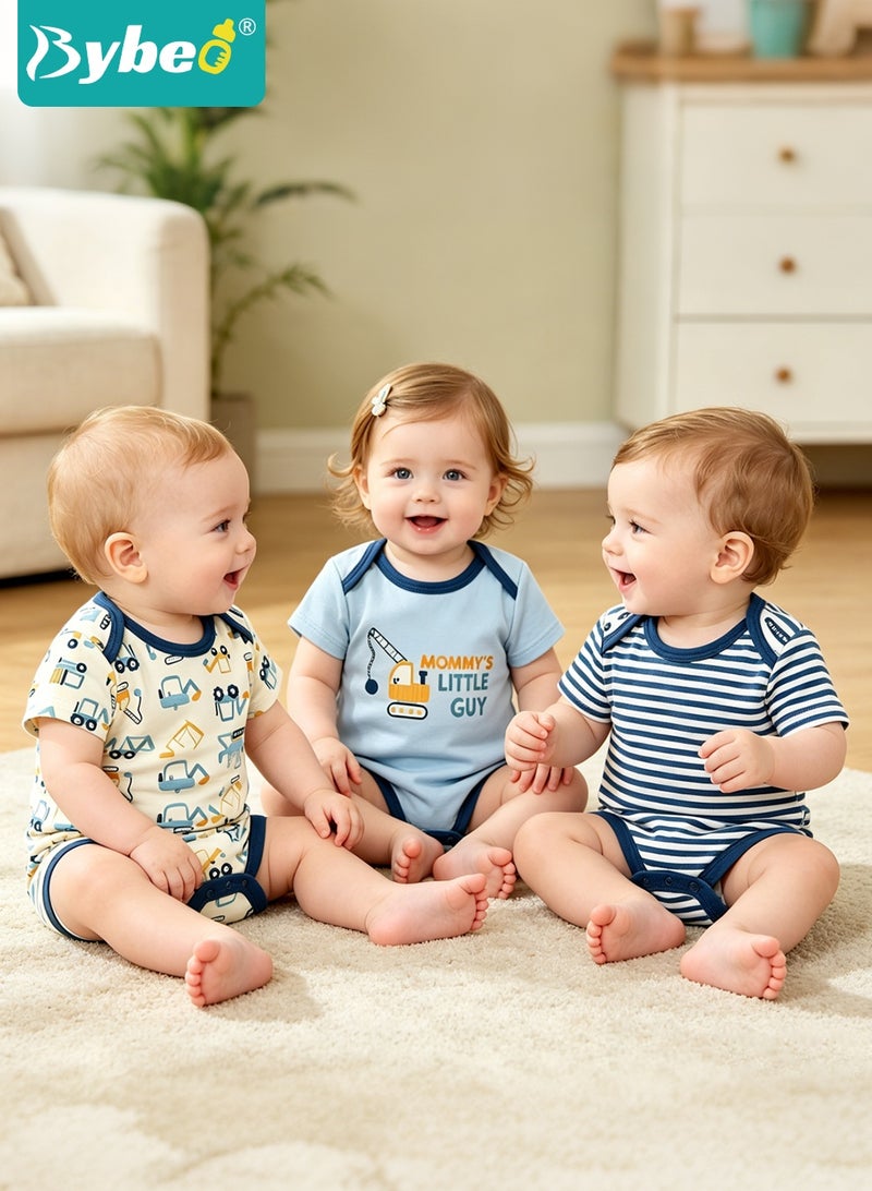 Bybeo 3PCS Short Sleeve Baby Bodysuits, Baby Onesie Set, Summer Cotton Printed Rompers for Newborn Boys Girls, Soft Breathable Infant Bodysuits with Snap Closure for 3-12 Months - Image 5