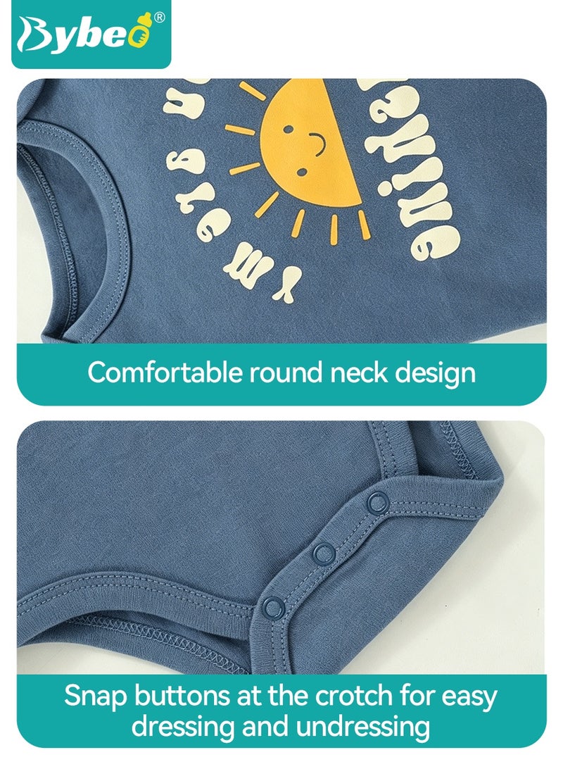Bybeo 3PCS Short Sleeve Baby Bodysuits, Baby Onesie Set, Summer Cotton Printed Rompers for Newborn Boys Girls, Soft Breathable Infant Bodysuits with Snap Closure for 3-12 Months - Image 3