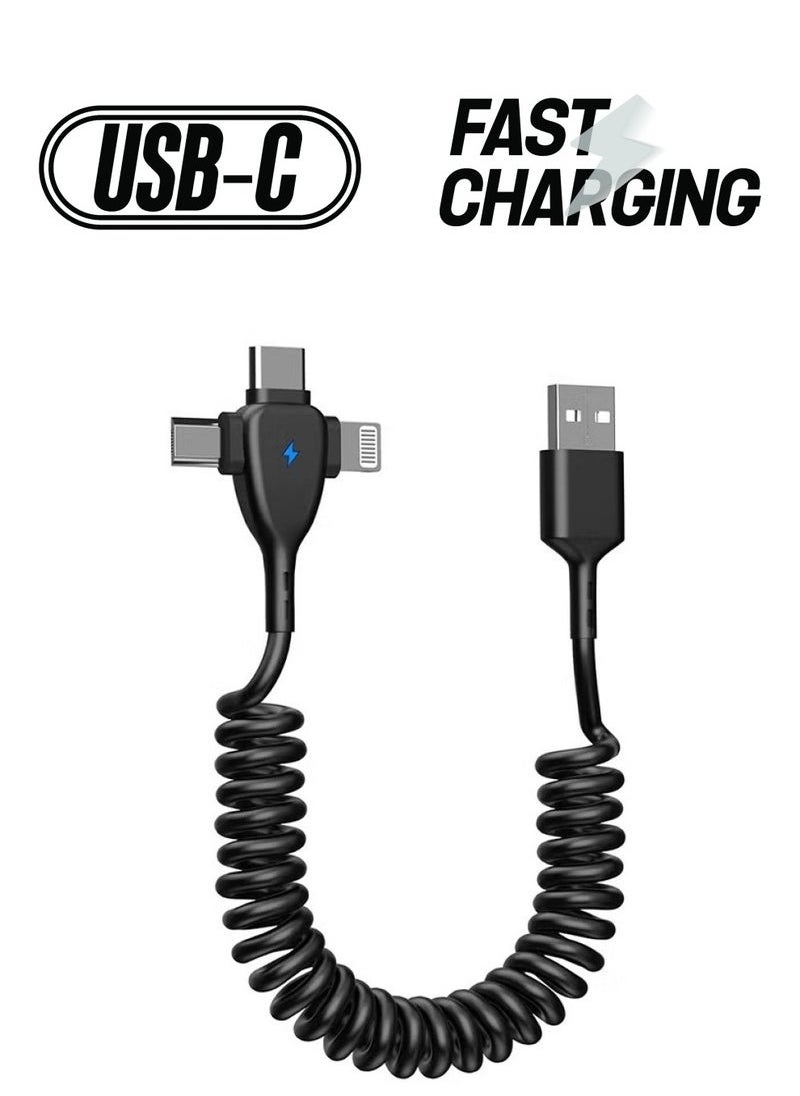 Generic 3 in 1 Coiled Lightning Cable for Car Coil iPhone Charger Cable, USB Cable Fast Charger Compatible with Lightning Type-C Micro USB for iPhone 16 14 13 12 11 XS XR X 8 7 Support iOS Android Tablets PC  - Image 1