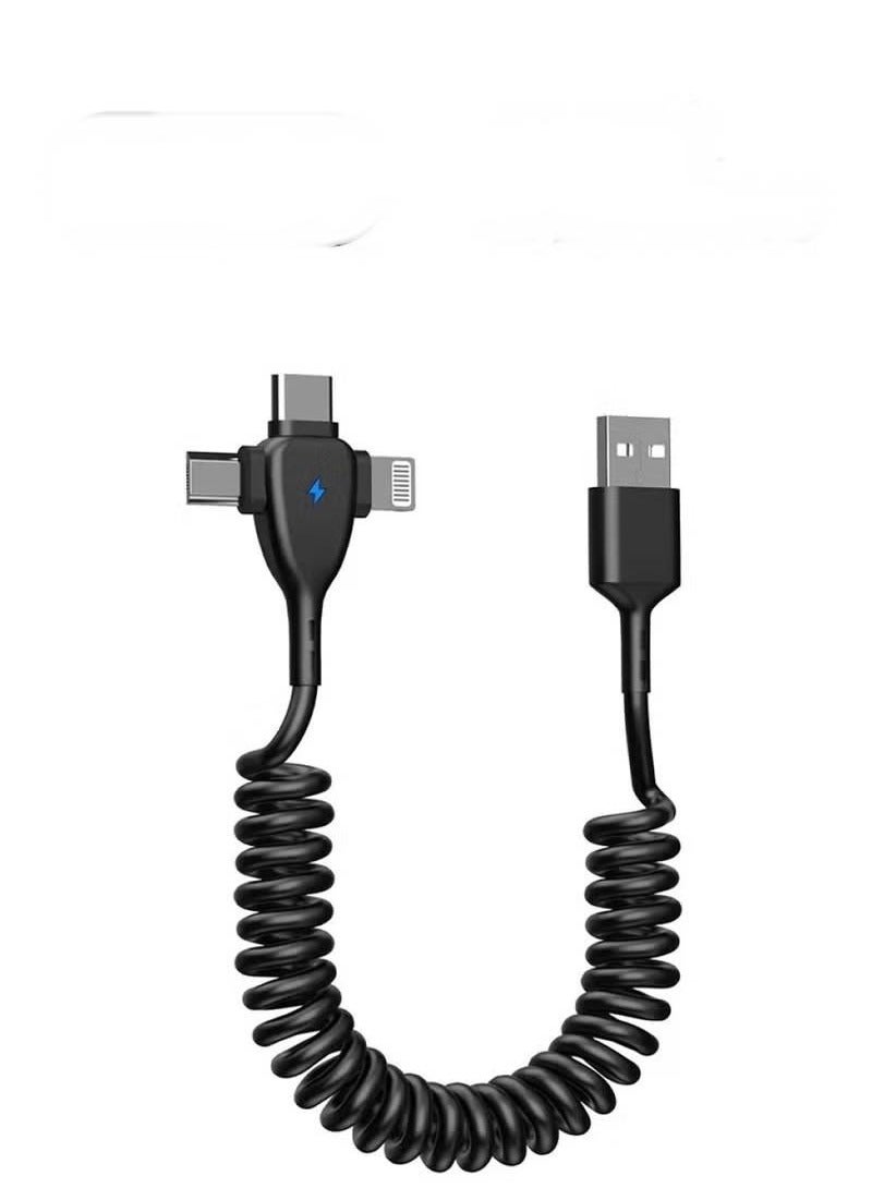 3 في 1 كابل Lightning ملفوف لملف السيارة كابل شاحن iPhone ، شاحن سريع لكابل USB متوافق مع Lightning Type-C Micro USB لأجهزة iPhone 16 14 13 12 11 XS XR X 8 7 دعم iOS أجهزة الكمبيوتر اللوحية التي تعمل بنظام Android - Image 1