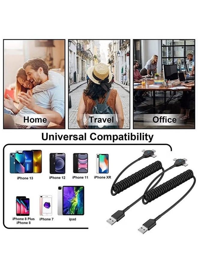 3 في 1 كابل Lightning ملفوف لملف السيارة كابل شاحن iPhone ، شاحن سريع لكابل USB متوافق مع Lightning Type-C Micro USB لأجهزة iPhone 16 14 13 12 11 XS XR X 8 7 دعم iOS أجهزة الكمبيوتر اللوحية التي تعمل بنظام Android - Image 3