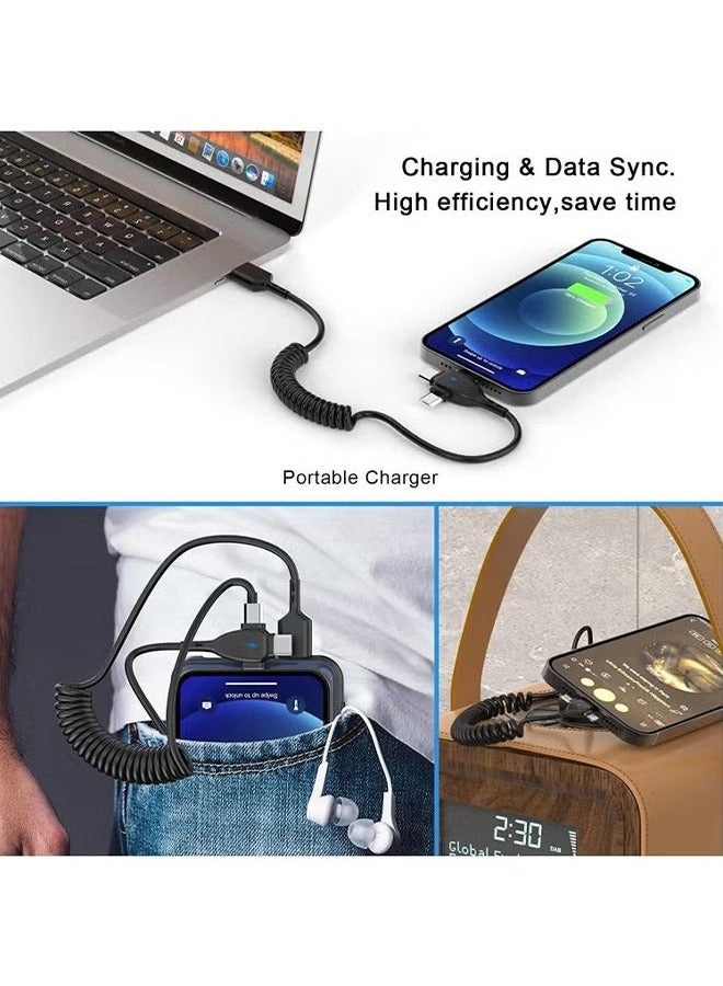 3 في 1 كابل Lightning ملفوف لملف السيارة كابل شاحن iPhone ، شاحن سريع لكابل USB متوافق مع Lightning Type-C Micro USB لأجهزة iPhone 16 14 13 12 11 XS XR X 8 7 دعم iOS أجهزة الكمبيوتر اللوحية التي تعمل بنظام Android - Image 4