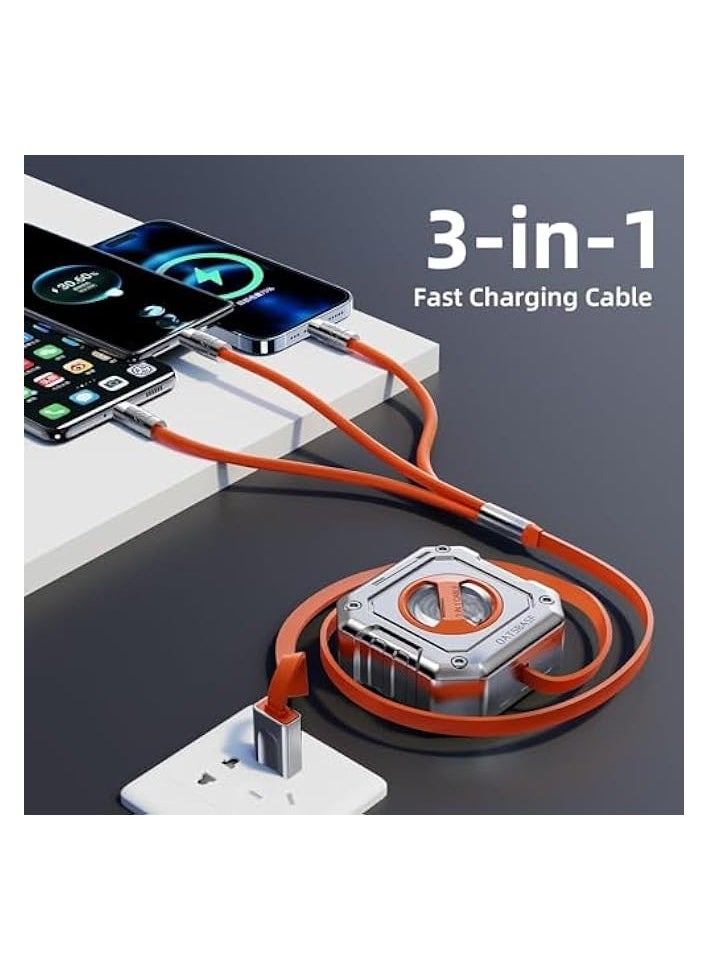 Oatsbasf - 2023 Upgraded Multi Charging Cable, 3 in 1 Retractable USB Charging Cable, Mech Style Multiple Fast Charger Cord,with Type C/Micro USB/IP for Samsung S23 S22 S21, Phone 14 13 12, Pad Pro, Mac (4ft) - Image 1