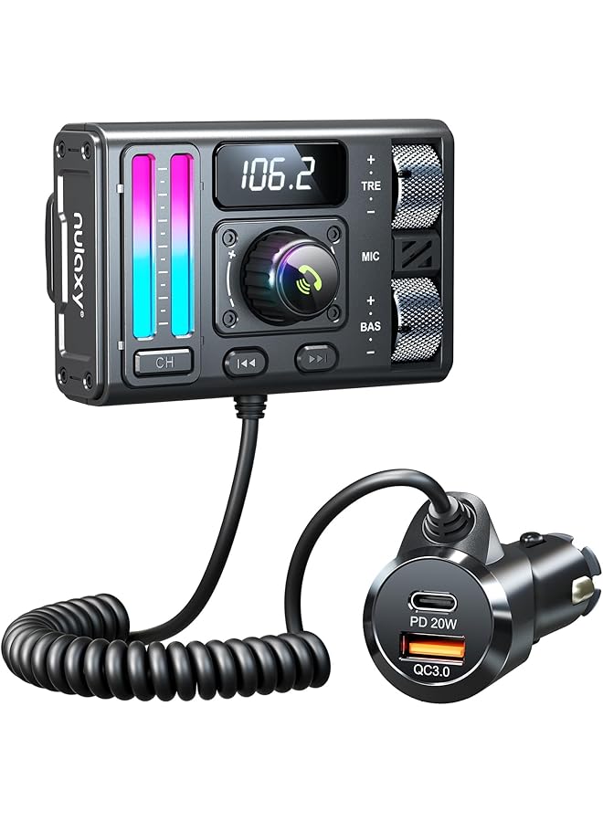 KASTWAVE Bluetooth 5.3 Car Adapter, Car Fm Bluetooth Transmitter With Air Vent Installation & Dsp Noise Cancellation, Type-C Pd & Qc3.0 Car Charger, Wireless Radio Supports Bass & Treble Boost, Black - Image 1