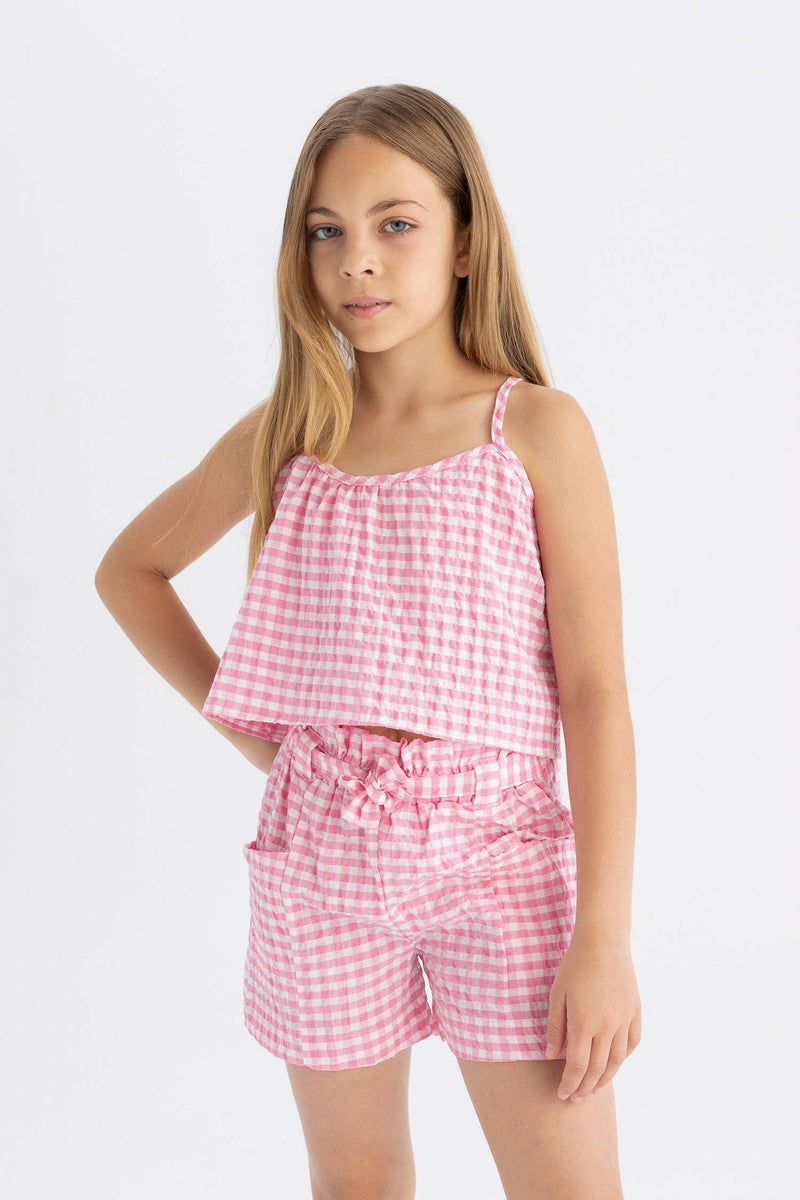 DeFacto Pink Girl Girl Paperbag Checked Shorts Casual - Image 4