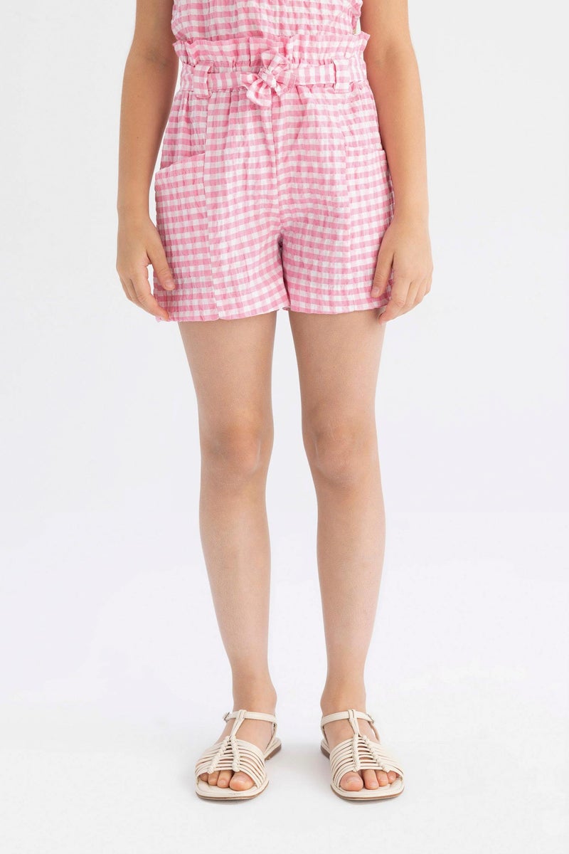 DeFacto Pink Girl Girl Paperbag Checked Shorts Casual - Image 5