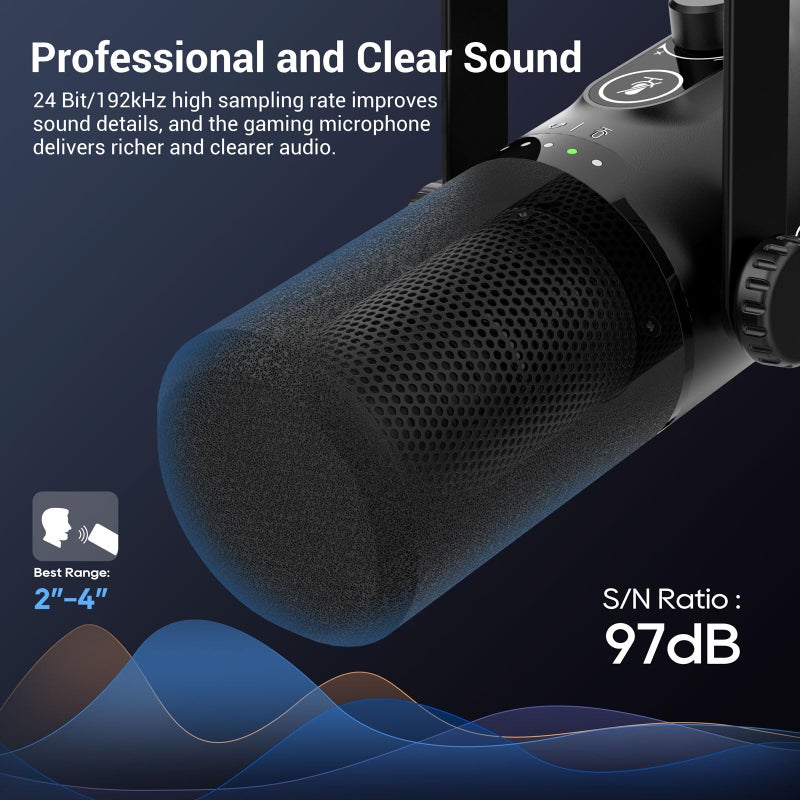 FDUCE USB/XLR Gaming Microphone kit, Dynamic PC Mic for Podcasting Streaming, Computer RGB Mic Kit with Desktop Stand, Mute Button and Headphone Jack, for Recording, Vocal Voice-Over (D30) - Image 2