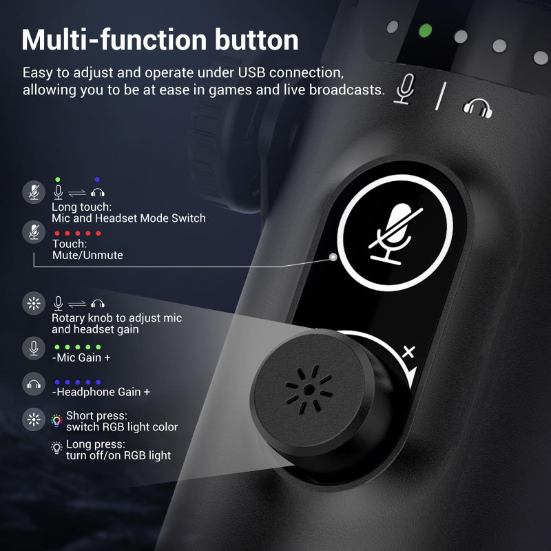 FDUCE USB/XLR Gaming Microphone kit, Dynamic PC Mic for Podcasting Streaming, Computer RGB Mic Kit with Desktop Stand, Mute Button and Headphone Jack, for Recording, Vocal Voice-Over (D30) - Image 5