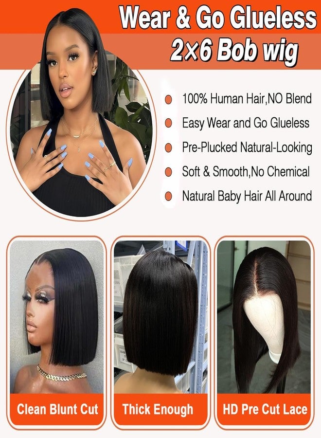 PRIMELACE 210% Density Glueless Wigs Human Hair Pre Plucked Pre Cut 8 inch Short Bob Wig Human Hair Glueless Wear and Go Drawstring Wig Human Hair for Black Women 2X6 HD Lace Front Wigs - Image 2