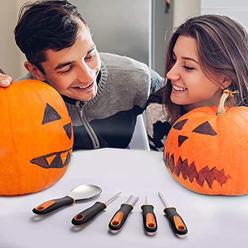 Yixiang Halloween Pumpkin Carving Kit, 5 Pieces Heavy Duty Professional Stainless Steel Carving Tools Set for Halloween Decorations, Included 4 LED Candles - Image 5