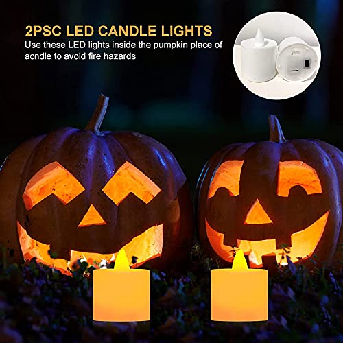 Yixiang Halloween Pumpkin Carving Kit, 5 Pieces Heavy Duty Professional Stainless Steel Carving Tools Set for Halloween Decorations, Included 4 LED Candles - Image 4