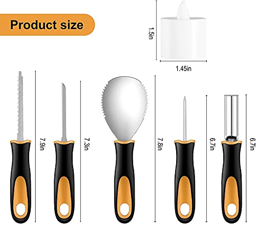 Yixiang Halloween Pumpkin Carving Kit, 5 Pieces Heavy Duty Professional Stainless Steel Carving Tools Set for Halloween Decorations, Included 4 LED Candles - Image 2