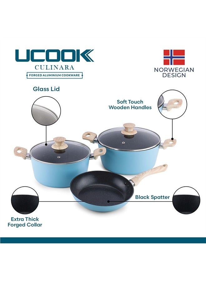 UCOOK Ucook Culinara Granite Cookware Set 5pcs -blue  - Image 3
