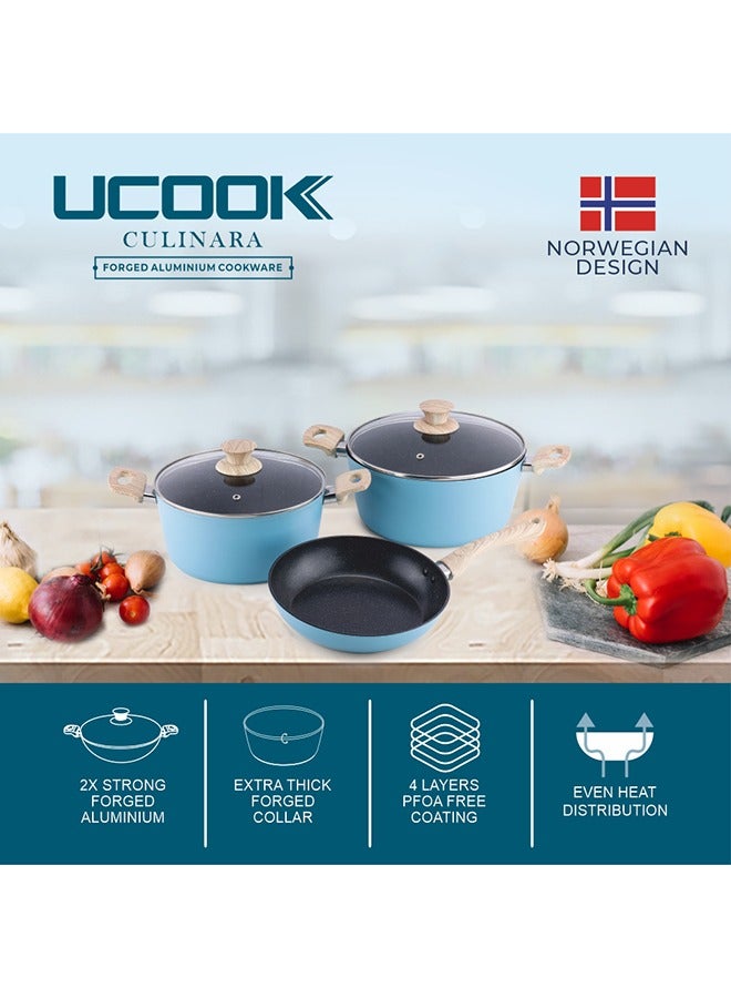 UCOOK Ucook Culinara Granite Cookware Set 5pcs -blue  - Image 4