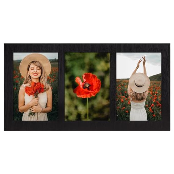 YESKAY 4x6 Collage Picture Frames, 3 Picture Frame 4x6, Rustic Black Wood Frame with Tempered Glass, 3 Opening 4 by 6 Photo Frame Wall Decor or Tabletop, 1 Pack - Image 4