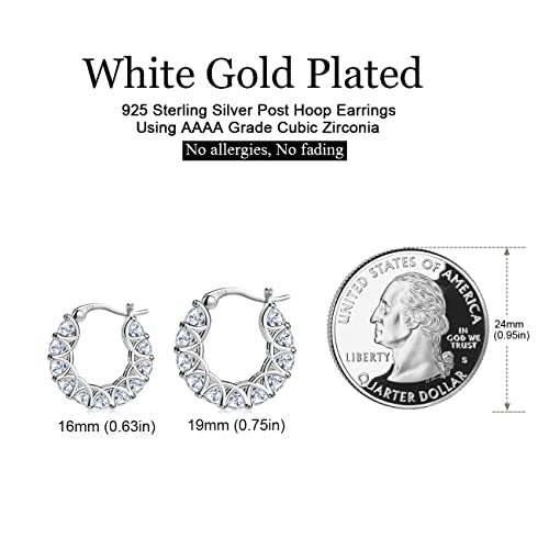 Allencoco Cubic Zirconia Huggie Hoop Earrings - Jewelry For Women, 14K Gold, 925 Sterling Silver Post Hypoallergenic (White Gold CZ Hoop 19mm) - Image 4