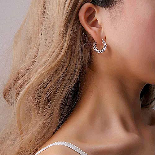 Allencoco Cubic Zirconia Huggie Hoop Earrings - Jewelry For Women, 14K Gold, 925 Sterling Silver Post Hypoallergenic (White Gold CZ Hoop 19mm) - Image 5