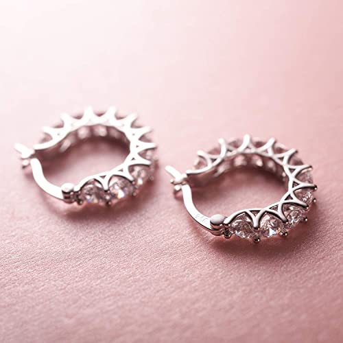 Allencoco Cubic Zirconia Huggie Hoop Earrings - Jewelry For Women, 14K Gold, 925 Sterling Silver Post Hypoallergenic (White Gold CZ Hoop 19mm) - Image 3
