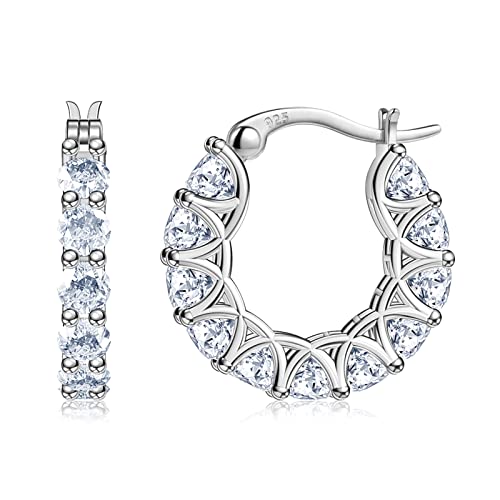 Allencoco Cubic Zirconia Huggie Hoop Earrings - Jewelry For Women, 14K Gold, 925 Sterling Silver Post Hypoallergenic (White Gold CZ Hoop 19mm) - Image 1