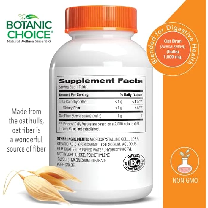 Botanic Choice Oat Fiber - Natural Dietary Supplement for Digestive Health - Women and Men - 90 Tablets (1000mg) - Image 3
