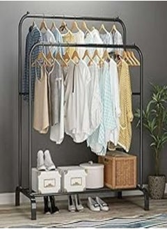 Generic "Black Clothes Rack Double Multi-Purpose Clothes Rack The Perfect Organizer for Your Clothes and Accessories!" - Accommodates Many Pieces and Shoe Space." - Generic 