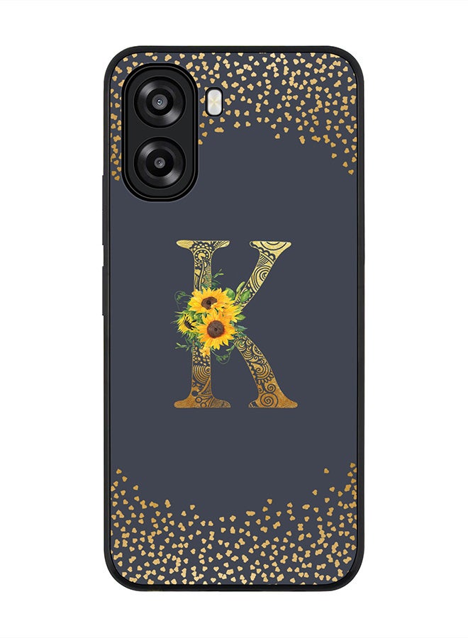 Stylizedd For Oppo A6t 5G / A6t 4G Case,Slim fit Camera Protection, Shockproof Thin Phone cover  - Custom Floral Monogram - K  (Grey ) - Image 1