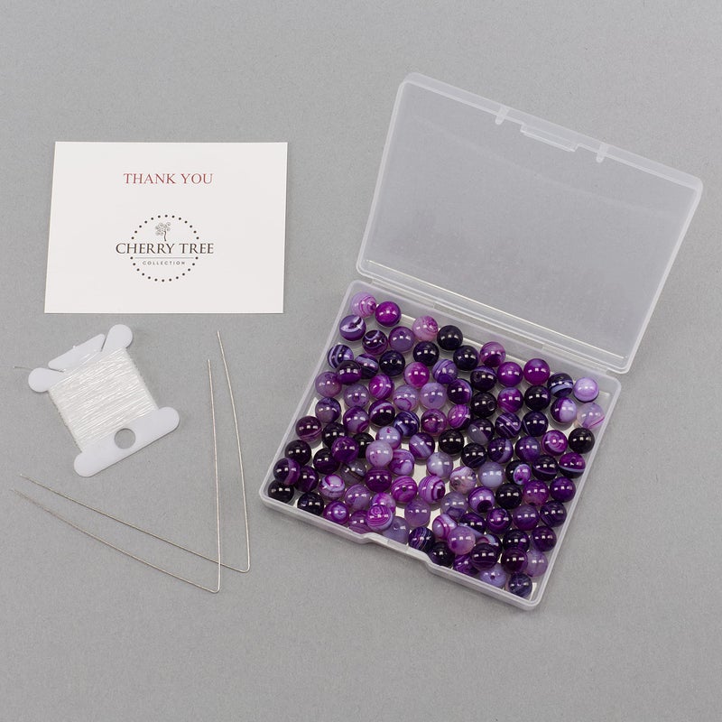 Cherry Tree Collection | 100PCS 8mm Lace Agate (Purple) Gemstone Round Beads for Jewelry Making | Includes Storage Box, Elastic String, and Needles - Image 2