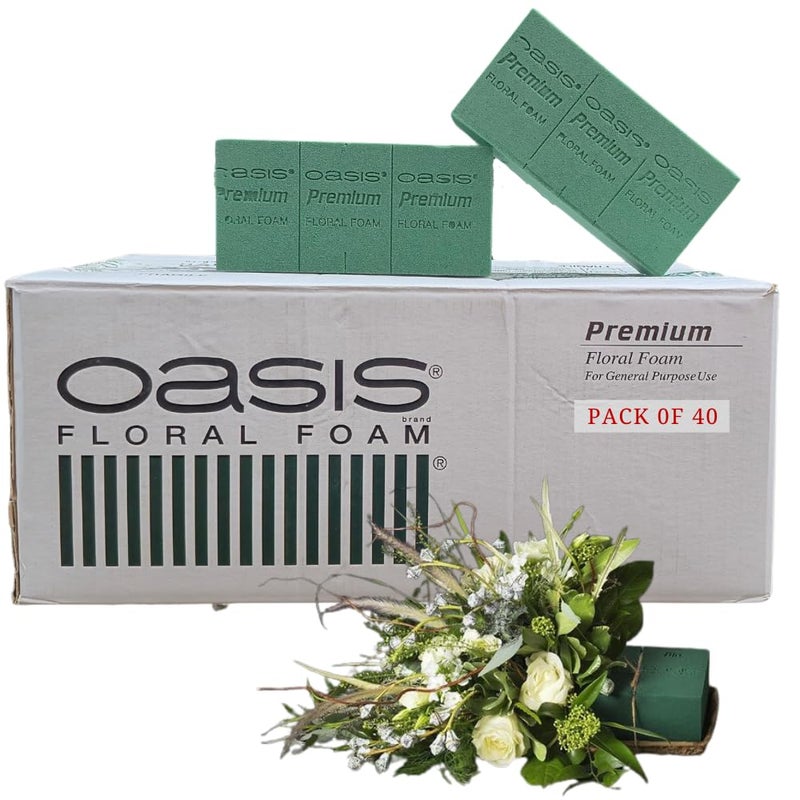 Oasis Pack of 40 Premium Floral Foam Bricks | Green Florist Foam Blocks for Flower Arrangements in Home Décor, Weddings, Events, Festivals & More | Size 9 x 3 x 4 Inches (2020-40) - Image 1