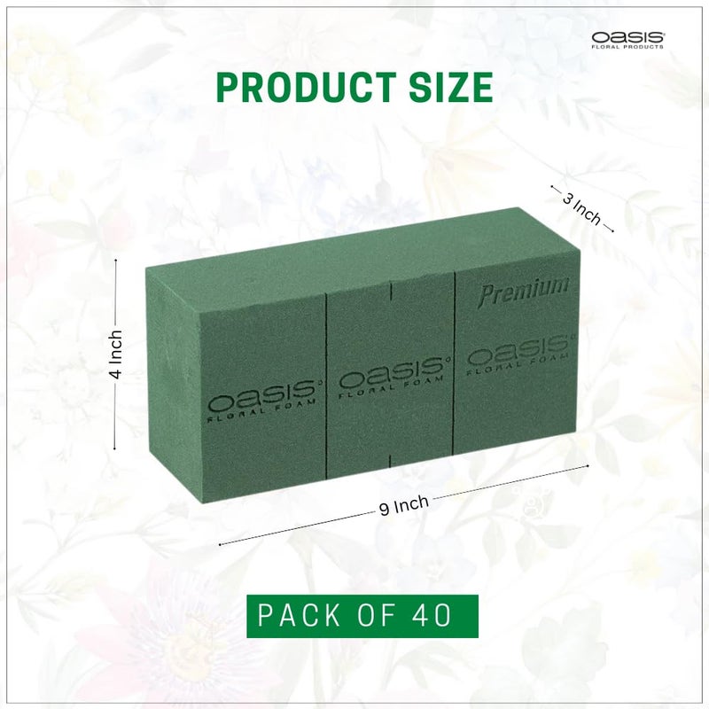Oasis Pack of 40 Premium Floral Foam Bricks | Green Florist Foam Blocks for Flower Arrangements in Home Décor, Weddings, Events, Festivals & More | Size 9 x 3 x 4 Inches (2020-40) - Image 2