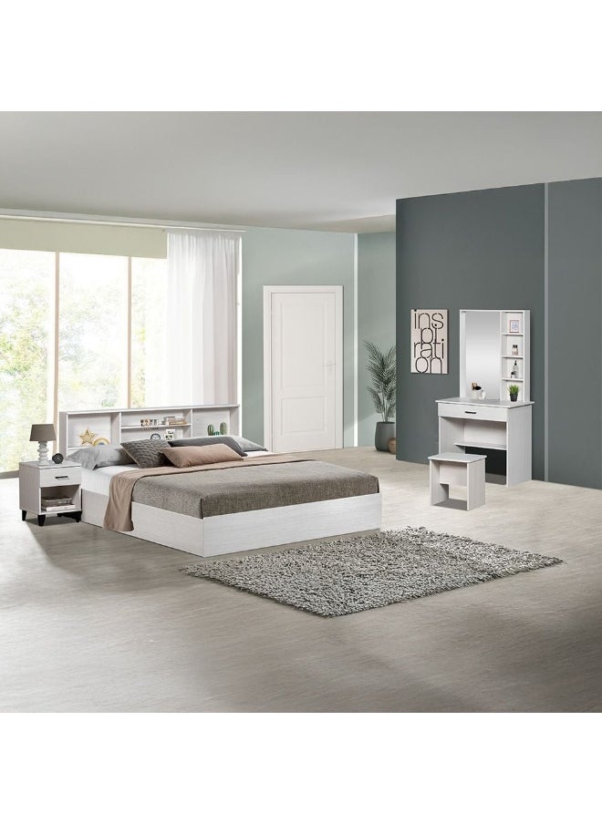 DANUBE HOME Gamorah New 180x200 King Bed Set with 1 Nightstand, Dresser, Mirror & Stool Stylish King Size Bed Set for Bedroom, Modern Furniture Set with Storage & Elegant Design -Washed White  - Image 1